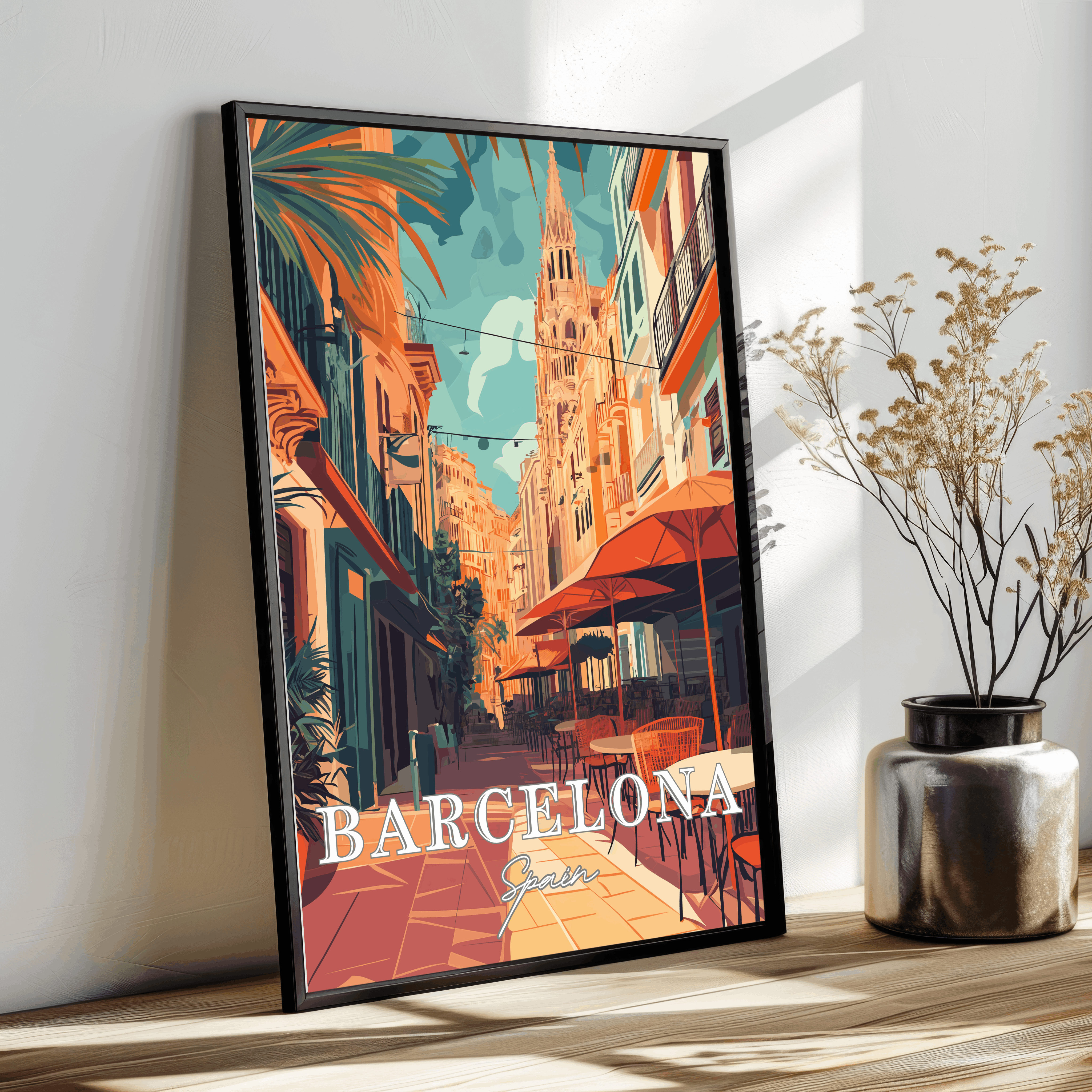 Barcelona, Spain - Vibrant Street Scene Travel Posters – Wanderlust Posters