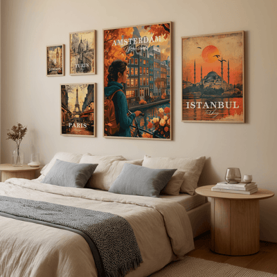 Amsterdam, Netherlands - Vintage Canal Sunset Travel Poster - Travel Destinations Poster