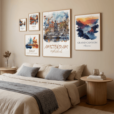 Amsterdam, Netherlands - Watercolor Canal View - Travel Destinations Poster