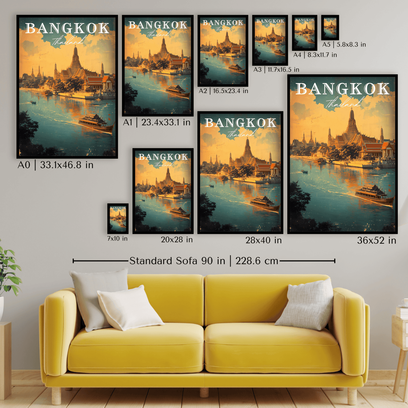 Bangkok, Thailand - Vintage River Scene - Travel Destinations Poster