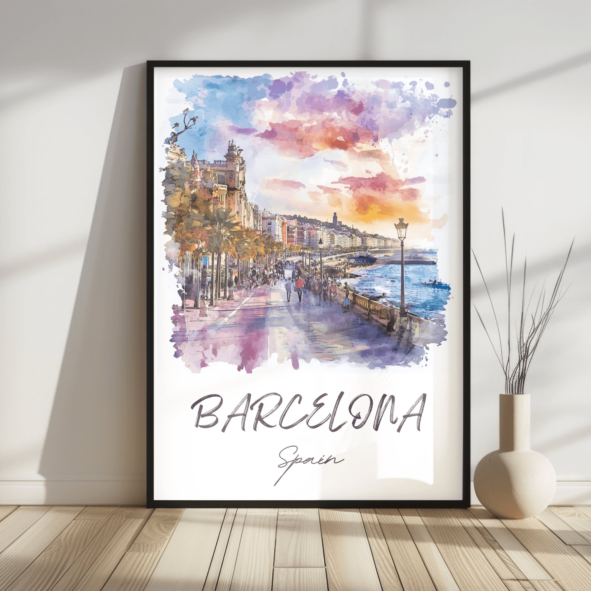 Watercolor Seaside Promenade Printing | Wanderlust Posters