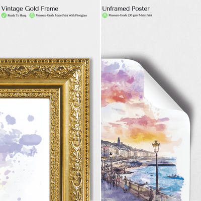 Barcelona, Spain - Watercolor Seaside Promenade - Travel Destinations Poster