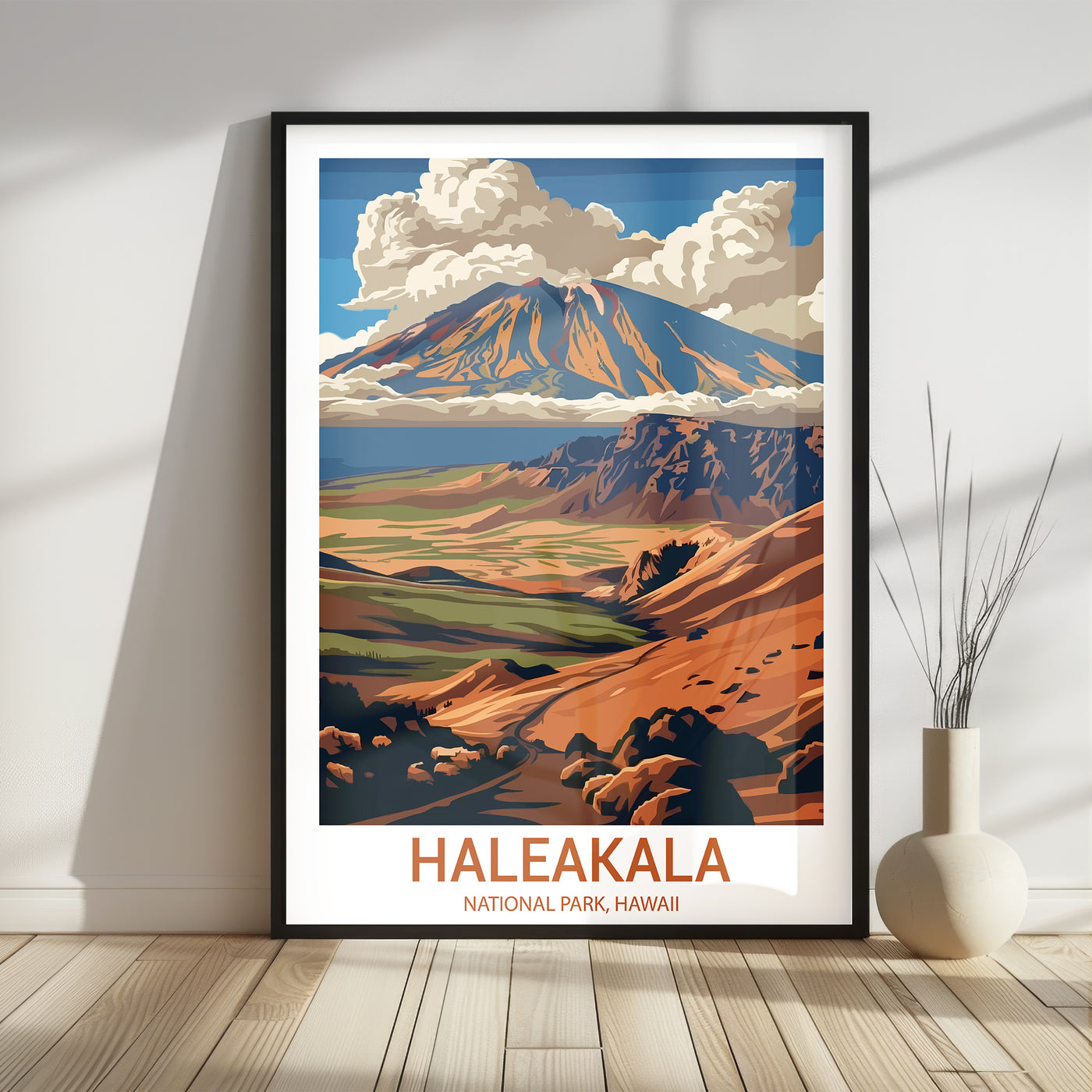 Haleakalā National Park Poster – Retro Hawaii Volcano Landscape Print - Wanderlust Posters