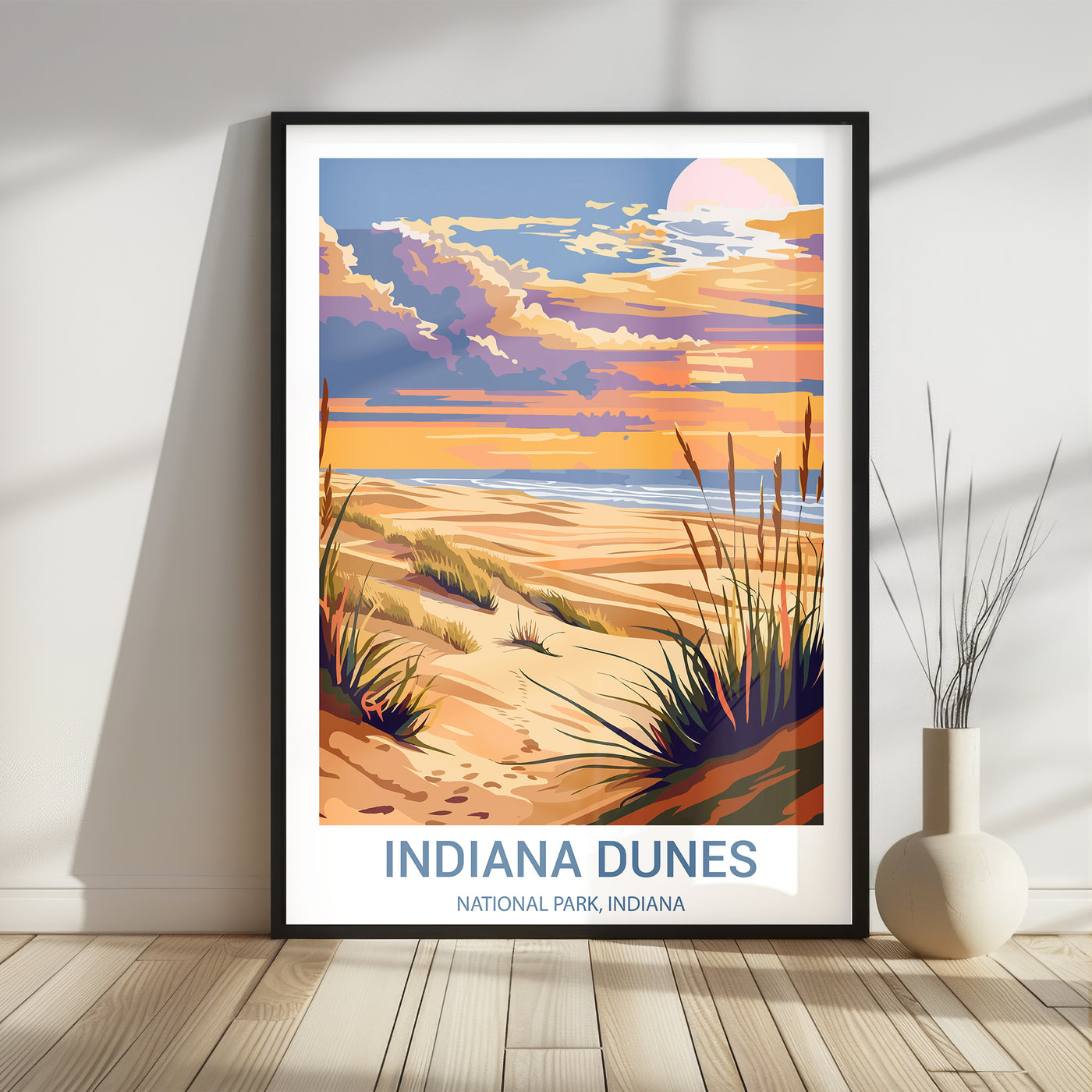Indiana Dunes National Park Poster – Retro Beach Sunset Wall Art - Wanderlust Posters
