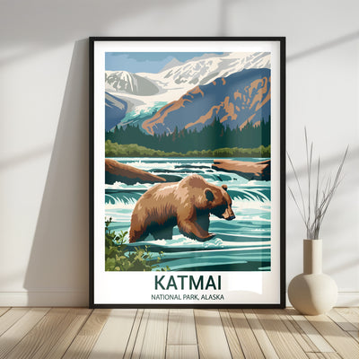 Katmai National Park Poster – Bear Watching Vintage Alaska Wall Art - Wanderlust Posters