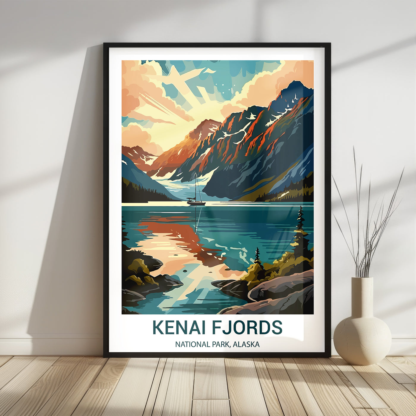 Kenai Fjords National Park Poster – Retro Glacier Coastline Wall Art - Wanderlust Posters