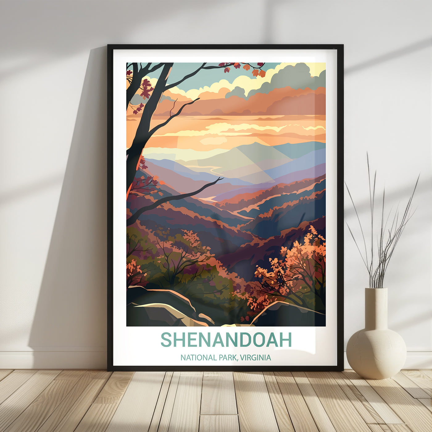 Shenandoah National Park Poster – Retro Mountain Sunset Print - Wanderlust Posters