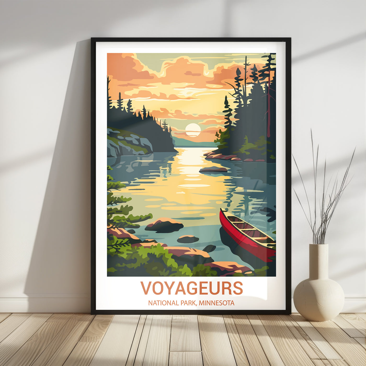 Voyageurs National Park Poster – Canoe Sunset Retro Wall Art - Wanderlust Posters