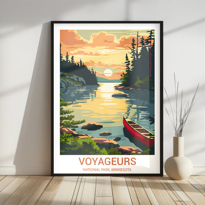 Voyageurs National Park Poster – Canoe Sunset Retro Wall Art - Wanderlust Posters