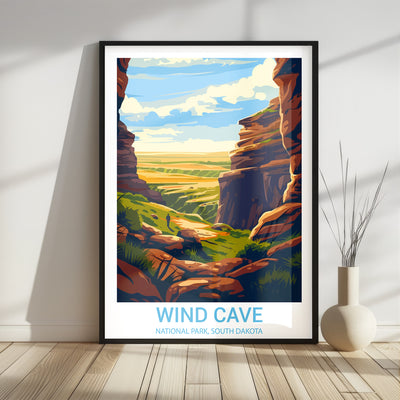 Wind Cave National Park Poster – Retro South Dakota Landscape - Wanderlust Posters