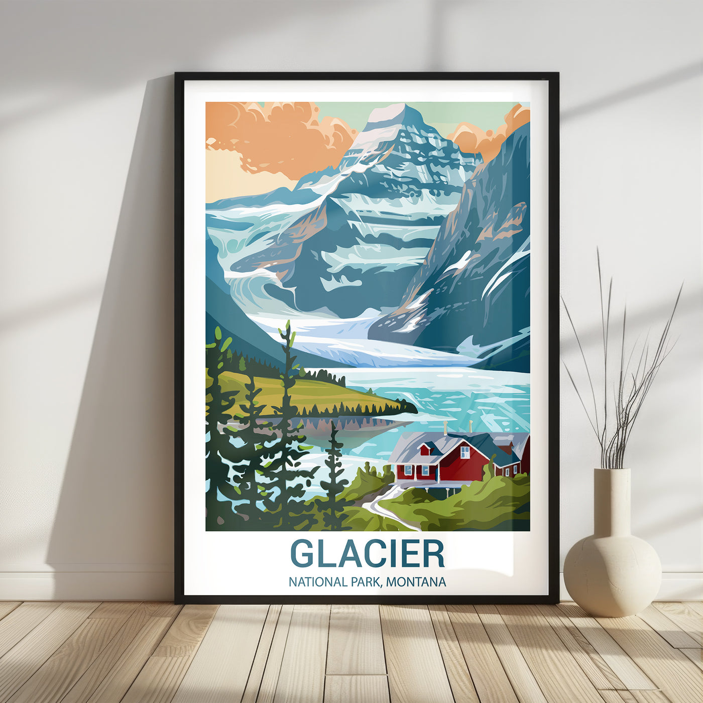 Glacier National Park Poster – Retro Montana Landscape Print - Wanderlust Posters