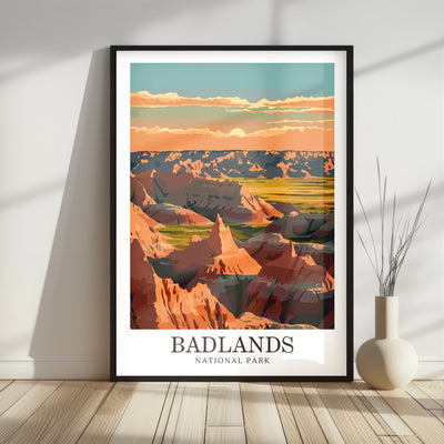 Badlands National Park Poster - Retro Landscape Print - Wanderlust Posters