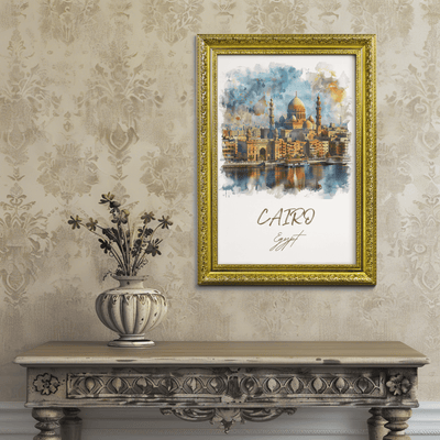 Cairo, Egypt - Watercolor Skyline - Travel Destinations Poster