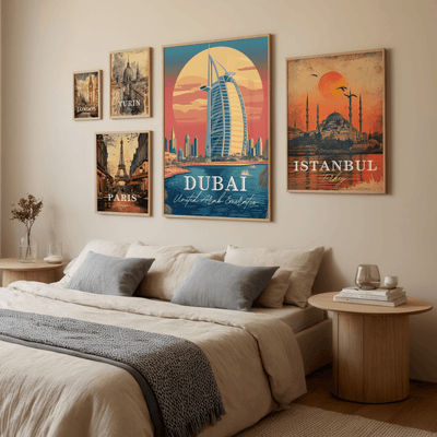 Dubai, United Arab Emirates - Vintage Skyline - Travel Destinations Poster