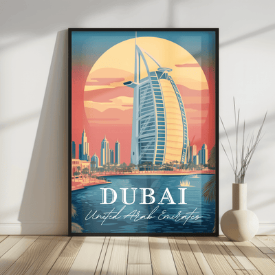 Dubai, United Arab Emirates - Vintage Skyline - Travel Destinations Poster