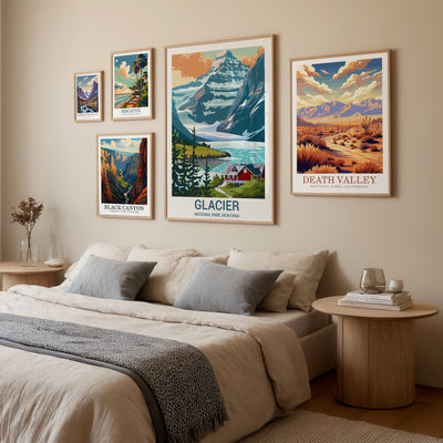 Glacier National Park Poster – Retro Montana Landscape Print - Wanderlust Posters