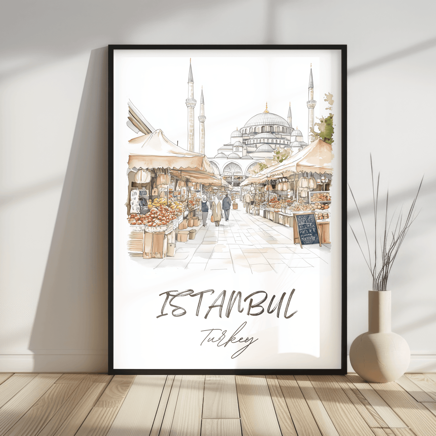 Istanbul, Turkey - Watercolor Market Scene - Travel Destinations Poster