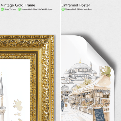 Istanbul, Turkey - Watercolor Market Scene - Travel Destinations Poster