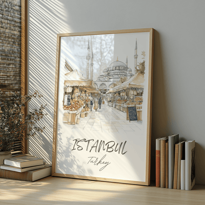 Istanbul, Turkey - Watercolor Market Scene - Travel Destinations Poster