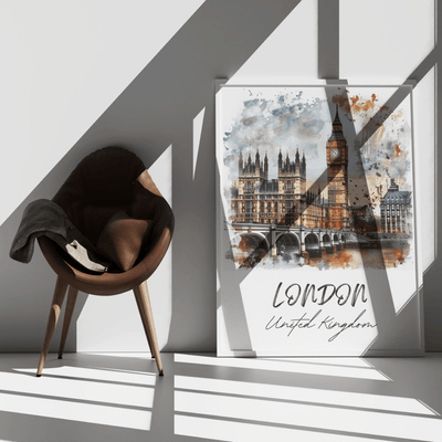 London, United Kingdom - Watercolor Skyline - Travel Destinations Poster