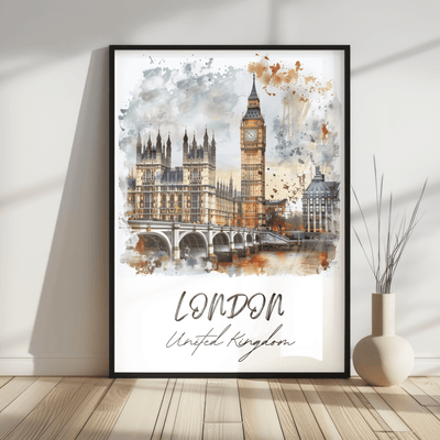 London, United Kingdom - Watercolor Skyline - Travel Destinations Poster
