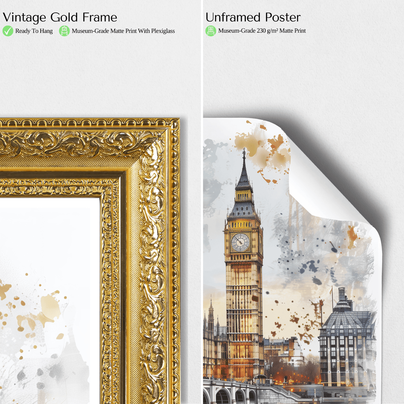 London, United Kingdom - Watercolor Skyline - Travel Destinations Poster