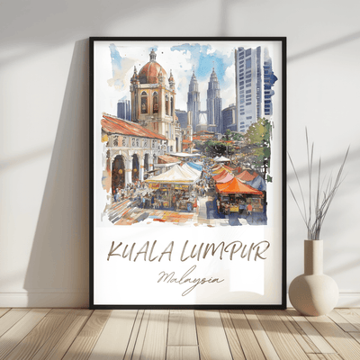 Kuala Lumpur, Malaysia - Watercolor Cityscape - Travel Destinations Poster