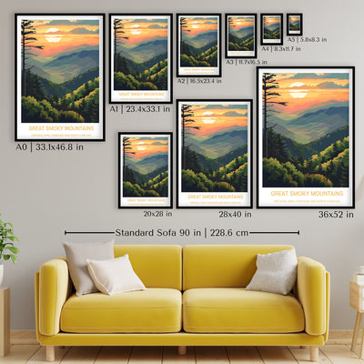 Great Smoky Mountains National Park Poster – Sunset Vintage Wall Art Print - Wanderlust Posters