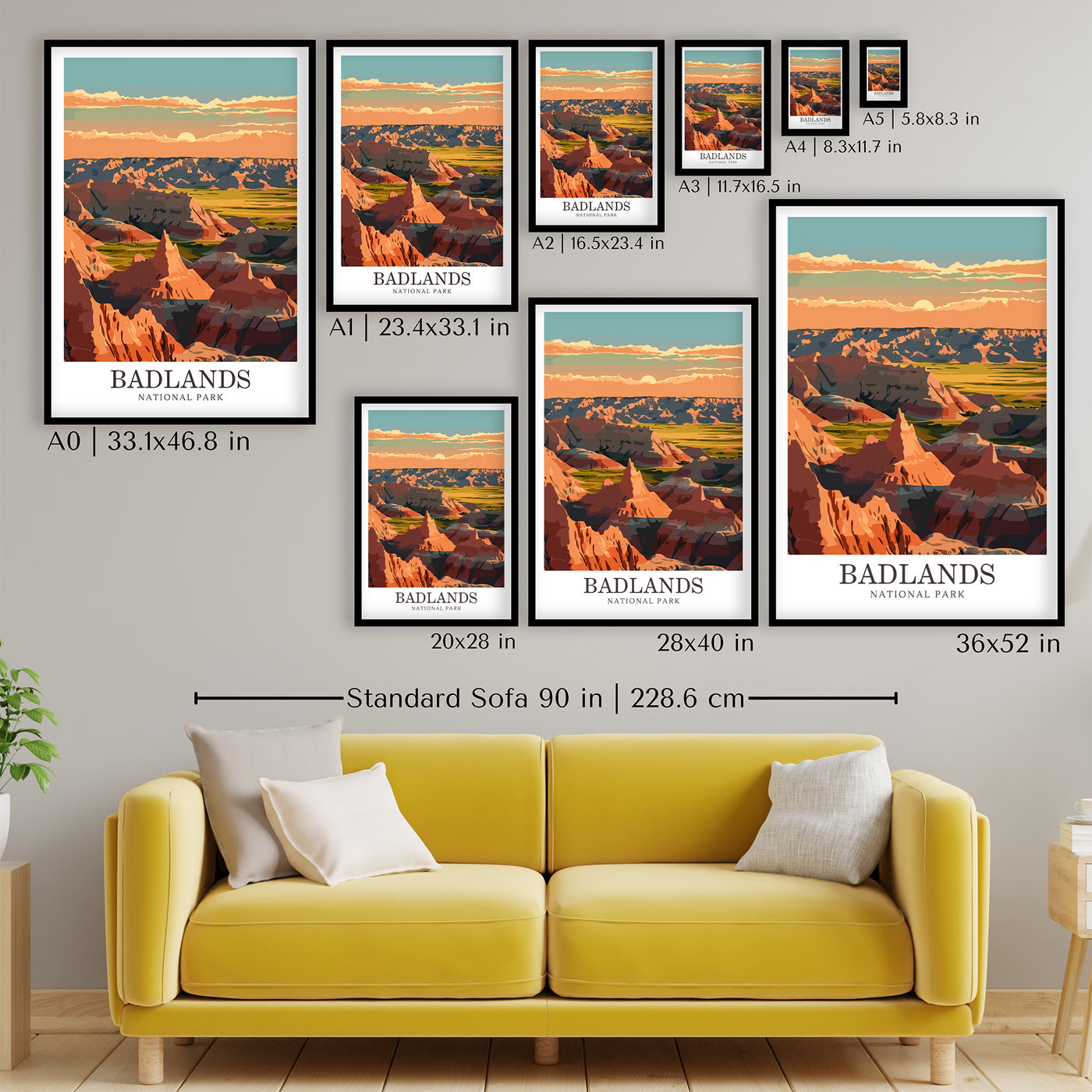 Badlands National Park Poster - Retro Landscape Print - Wanderlust Posters