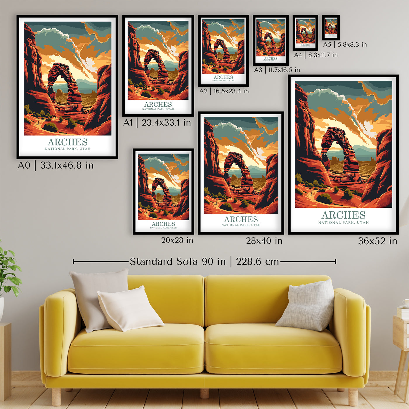 Arches National Park Poster - Retro Desert Landscape Print - Wanderlust Posters