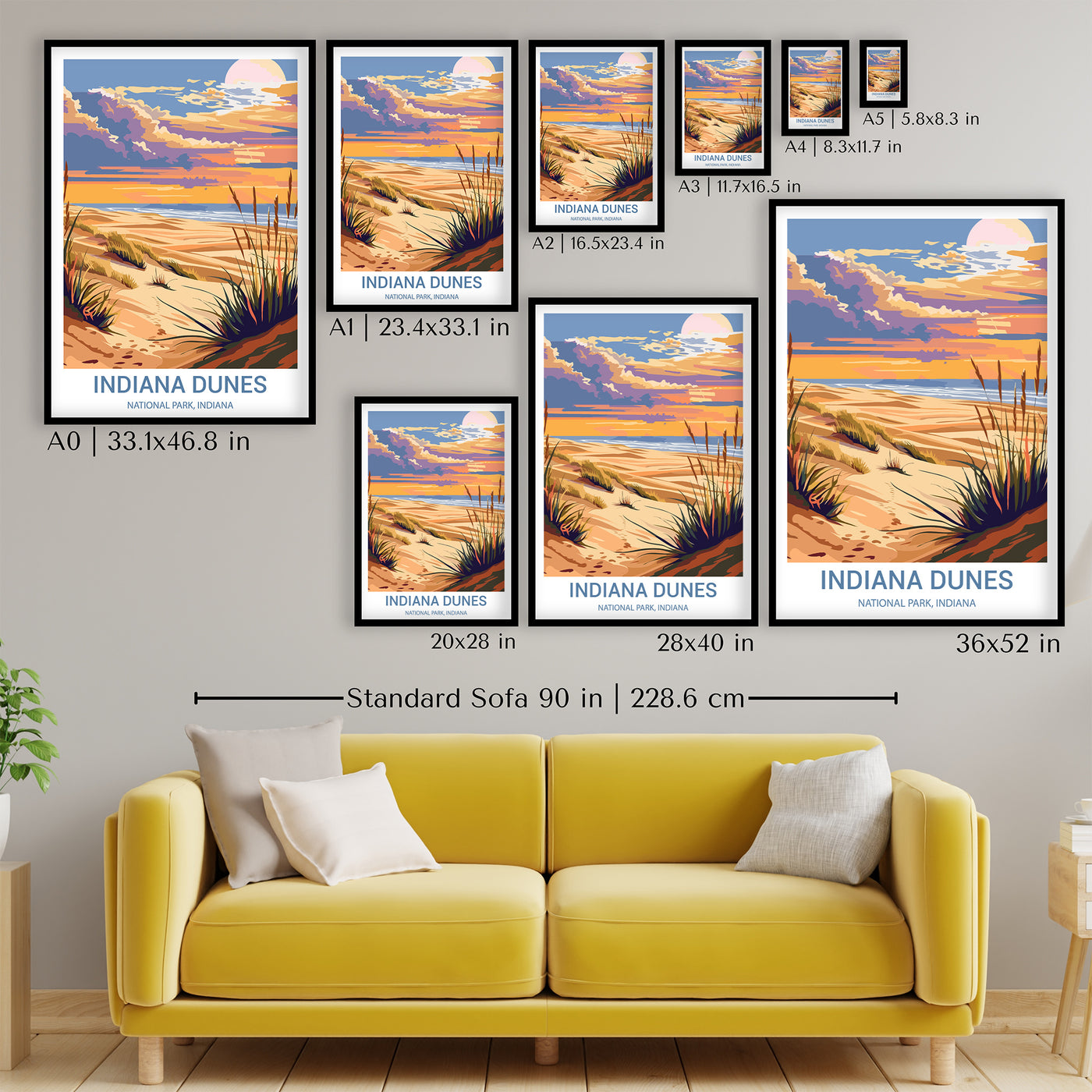 Indiana Dunes National Park Poster – Retro Beach Sunset Wall Art - Wanderlust Posters