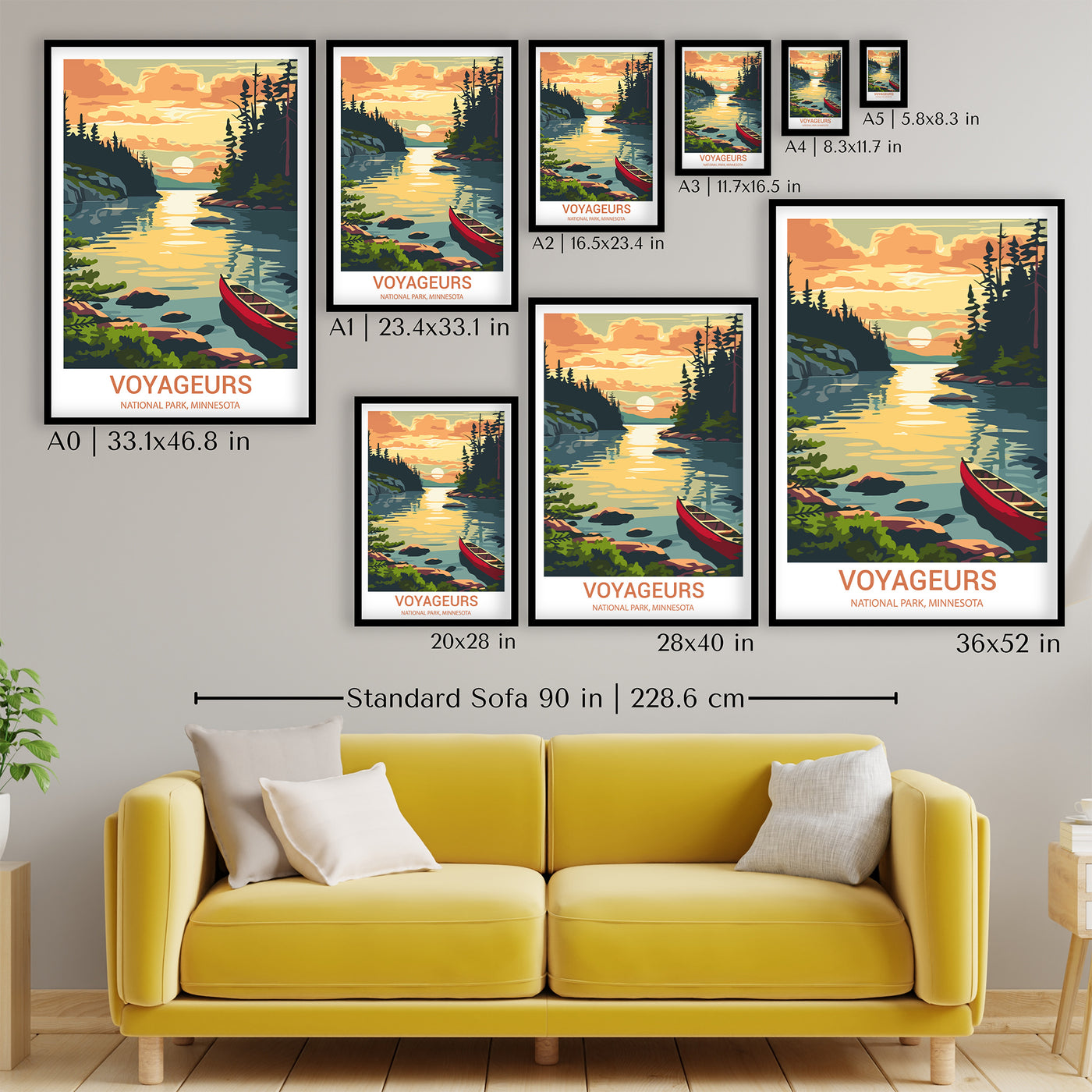 Voyageurs National Park Poster – Canoe Sunset Retro Wall Art - Wanderlust Posters