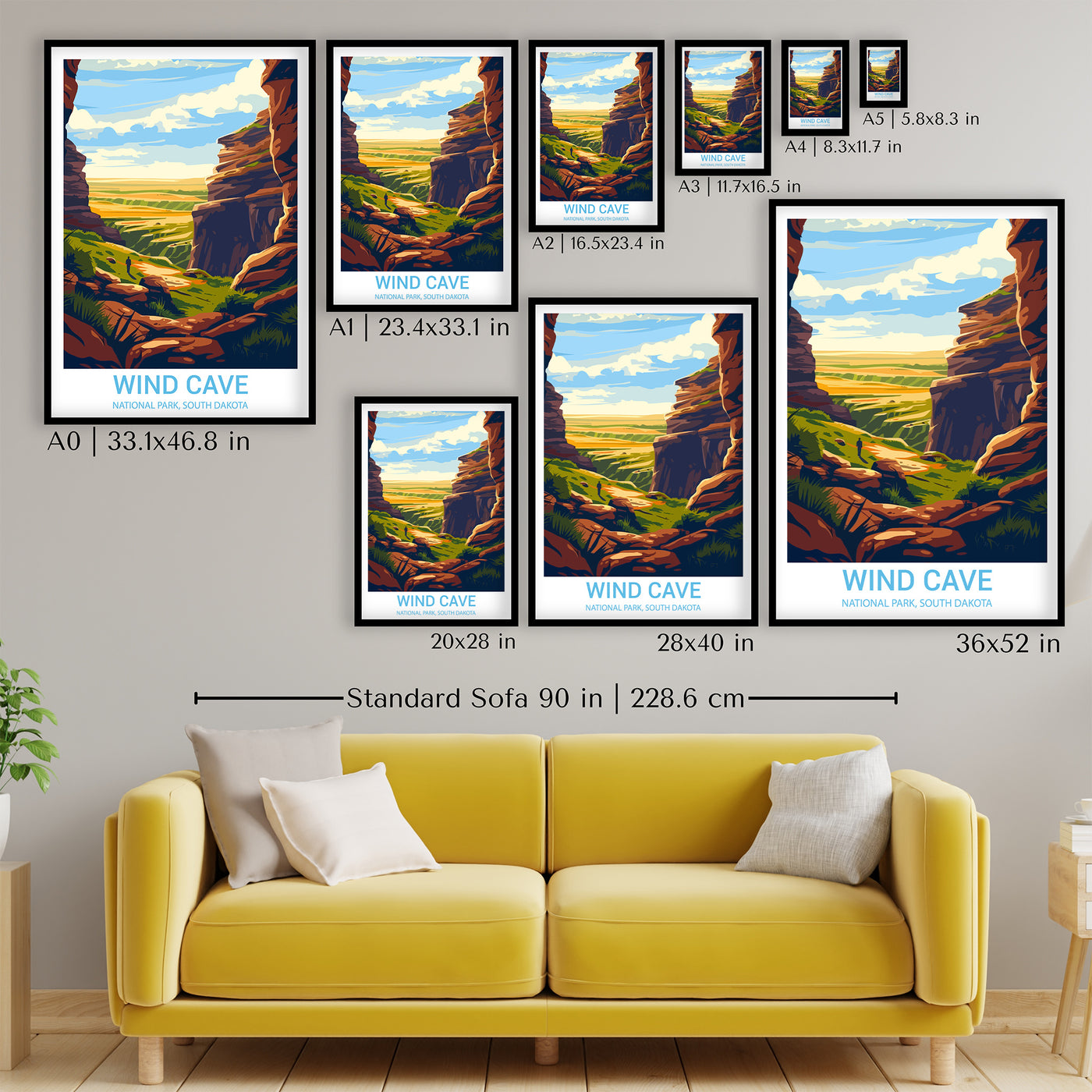 Wind Cave National Park Poster – Retro South Dakota Landscape - Wanderlust Posters