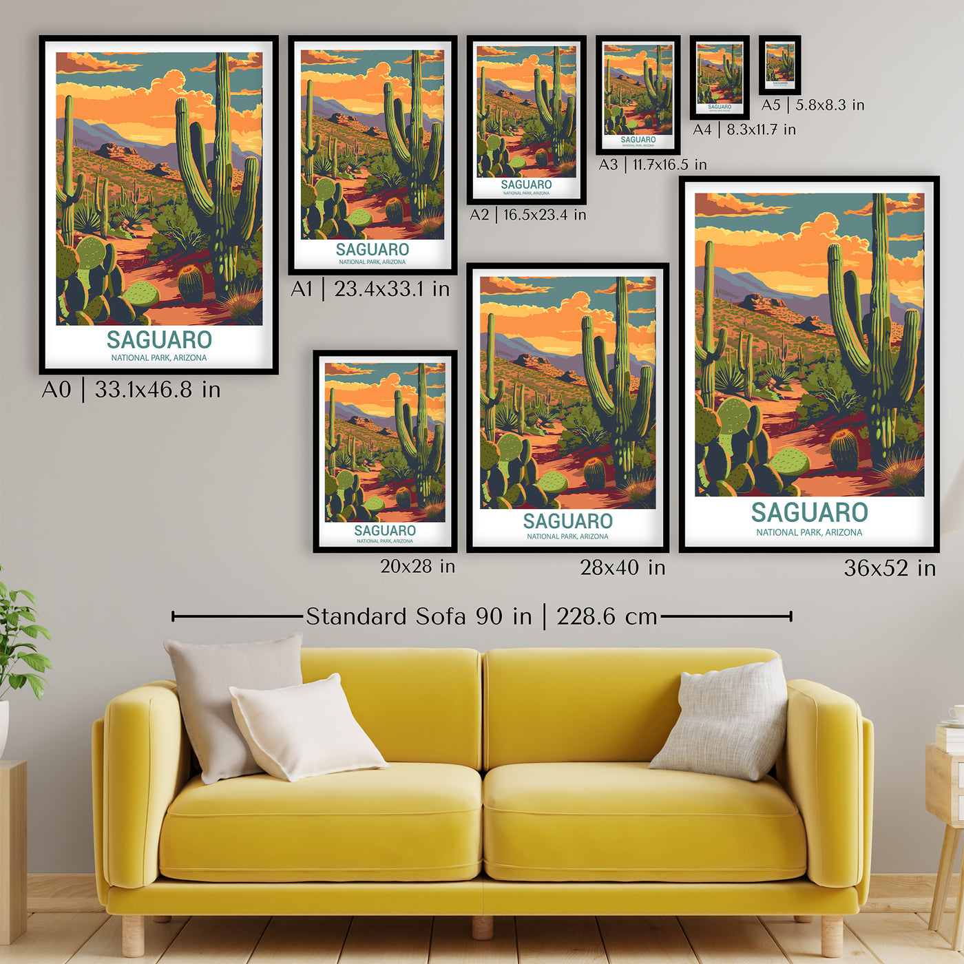 Saguaro National Park Poster – Arizona Desert Cactus Wall Art - Wanderlust Posters