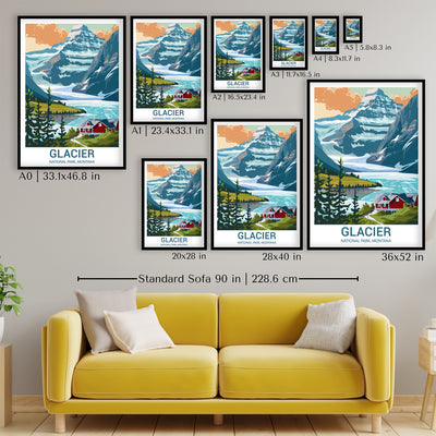 Glacier National Park Poster – Retro Montana Landscape Print - Wanderlust Posters