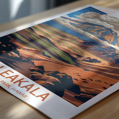 Haleakalā National Park Poster – Retro Hawaii Volcano Landscape Print - Wanderlust Posters
