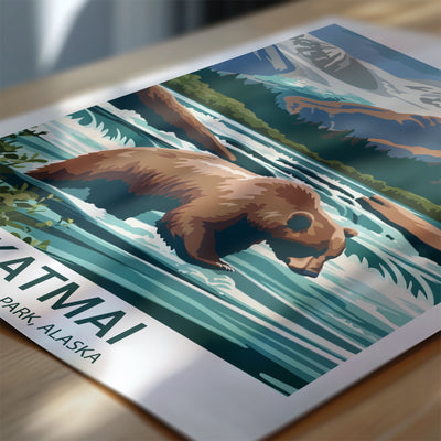 Katmai National Park Poster – Bear Watching Vintage Alaska Wall Art - Wanderlust Posters