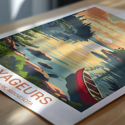 Voyageurs National Park Poster – Canoe Sunset Retro Wall Art - Wanderlust Posters