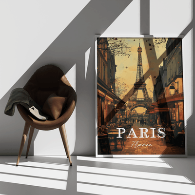Paris Café Charm - Vintage Street View - Travel Destinations Poster