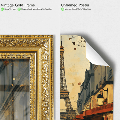 Paris Café Charm - Vintage Street View - Travel Destinations Poster