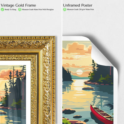 Voyageurs National Park Poster – Canoe Sunset Retro Wall Art - Wanderlust Posters