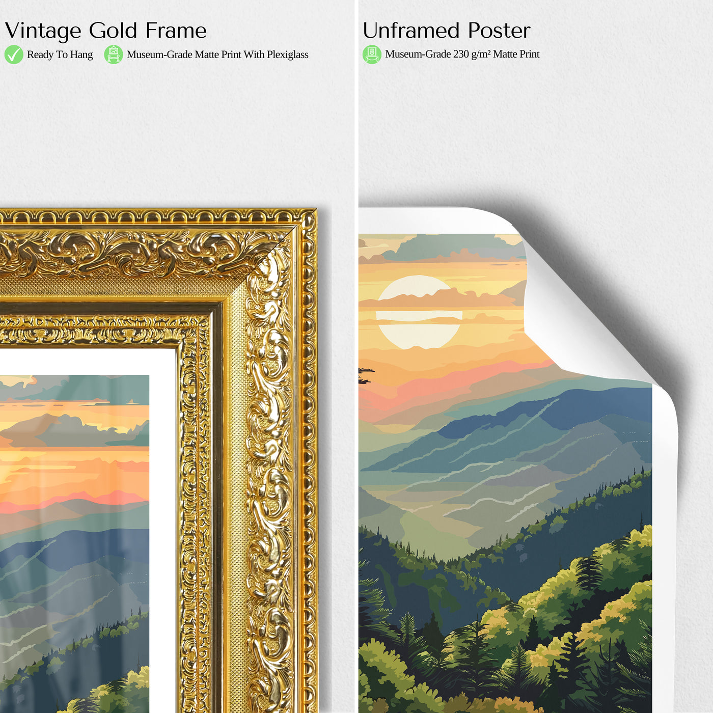 Great Smoky Mountains National Park Poster – Sunset Vintage Wall Art Print - Wanderlust Posters