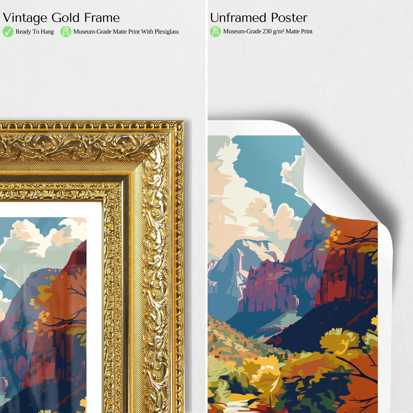 Zion National Park Poster – Retro Utah Landscape Print for National Park Lovers - Wanderlust Posters
