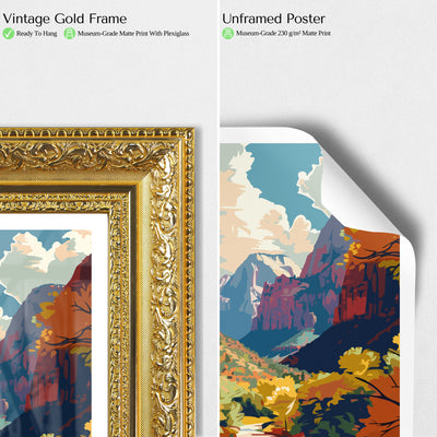 Zion National Park Poster – Retro Utah Landscape Print for National Park Lovers - Wanderlust Posters