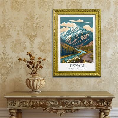 Denali National Park Poster – Vintage Mountain Landscape Print - Wanderlust Posters