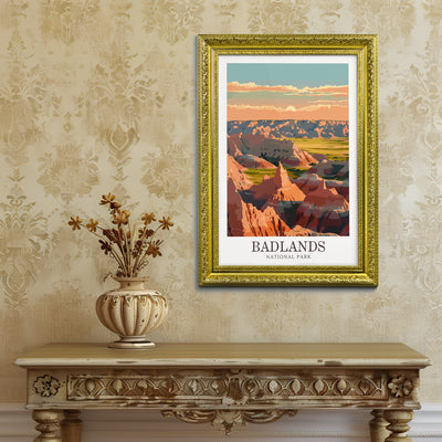 Badlands National Park Poster - Retro Landscape Print - Wanderlust Posters
