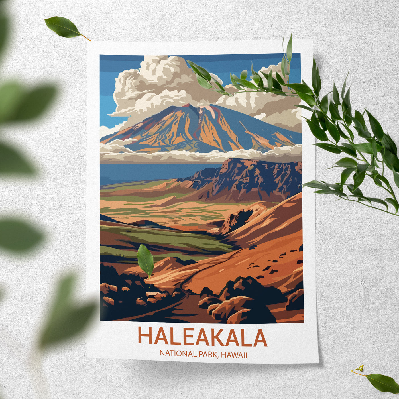 Haleakalā National Park Poster – Retro Hawaii Volcano Landscape Print - Wanderlust Posters