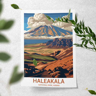 Haleakalā National Park Poster – Retro Hawaii Volcano Landscape Print - Wanderlust Posters