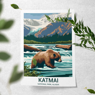 Katmai National Park Poster – Bear Watching Vintage Alaska Wall Art - Wanderlust Posters