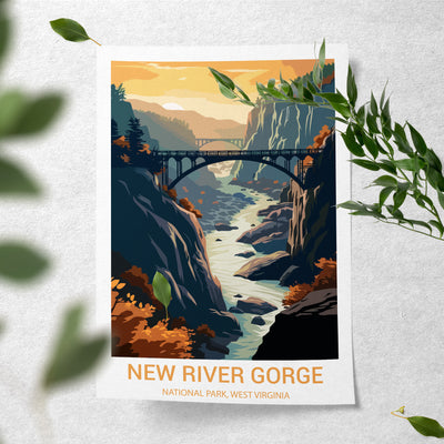 New River Gorge National Park Poster – Retro Appalachian Bridge Wall Art - Wanderlust Posters